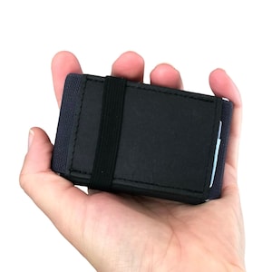 Portafoglio A&K Minimal - Portafoglio porta carte con scomparto porta monete - Portafoglio piccolo per donna e uomo, fatto a mano a Berlino, nero/grigio, 9 x 5,5 cm