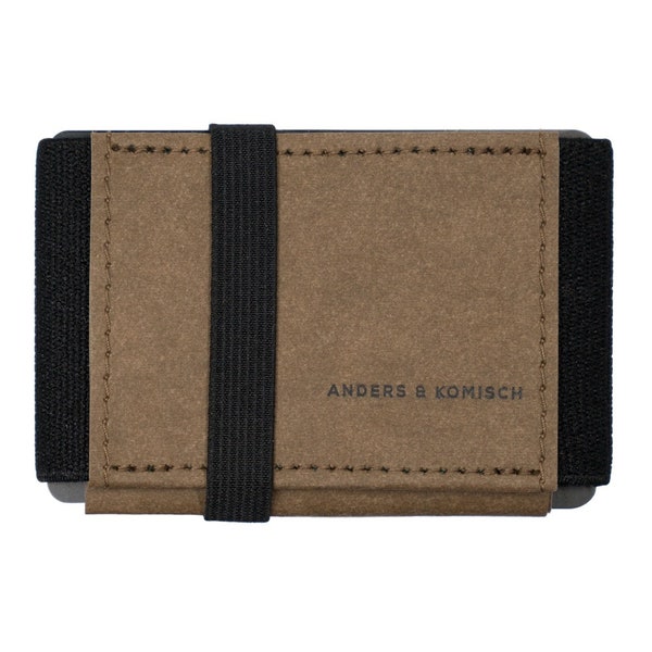 Vegan Handmade Slim Wallet for cards and coins Mini wallet for women and men ANDERS&KOMISCH brown/black Thin Light Designed in Berlin