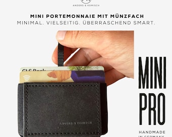 Cartera MINI PRO con monedero - Cartera minimalista - Monedero pequeño negro - Pequeño, elegante y único 9 x 5,5 cm