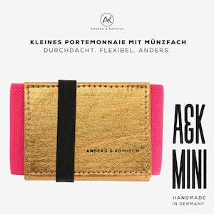 Kleines Portemonnaie Frauen mit Münzfach - Handgefertigtes Kartenetui in Gold - Nachhaltige Geldbörse Damen - A&K MINI | 9 x 5,5 cm