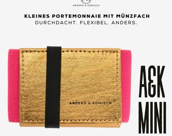 Monedero pequeño con bolsillo para monedas. Mini billetera mujer y hombre. Porta tarjetas. ANDERS & KOMISCH MINI dorada / negra 9x5,5cm