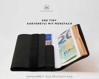 Mini wallet for men - Minimalist card case slim wallet with coin compartment - Thinnest wallet for women - A&K TINY Black 9 x 5.8 cm