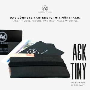 A&K TINY Slim Wallet mit Münzfach - Dünnstes Mini Portemonnaie für Damen und Herren. Nachhaltig.Leicht.Smart. Schwarz 9 x 5,8 cm