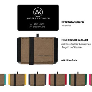 Portafoglio MINI DELUXE con protezione RFID per donna e uomo. Portafoglio sottile con scomparto portamonete. Portafoglio porta carte marrone 9 x 5,5 cm
