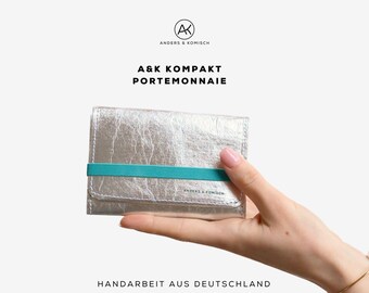 Portafoglio da donna di medie dimensioni in argento - Portafoglio sottile con scomparto portamonete - Regalo sostenibile per lei - Fatto a mano in Germania