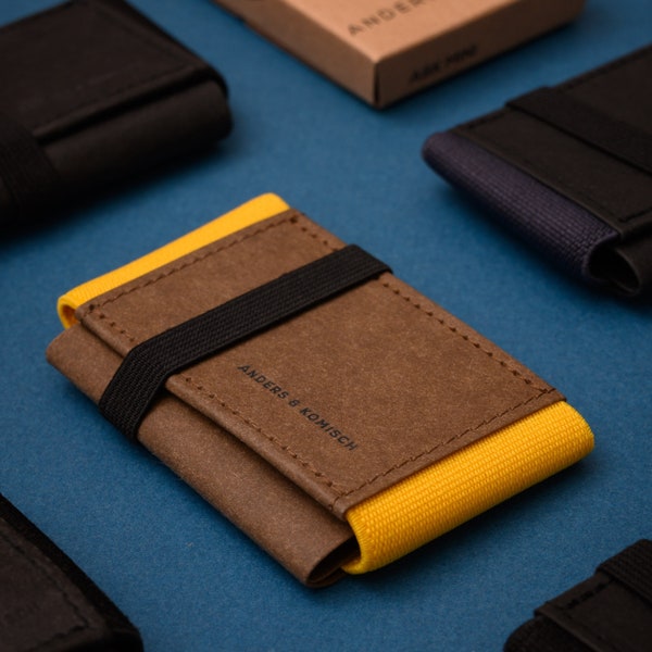 A&K MINI wallet brown/yellow - slim wallet 9 x 5.5 cm