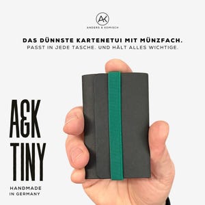 Slim wallet mit Münzfach Schwarz/Grün - Karten Portemonnaie, Kreditkartenetui für Karten, Scheine, Münzen - Handarbeit aus Deutschland