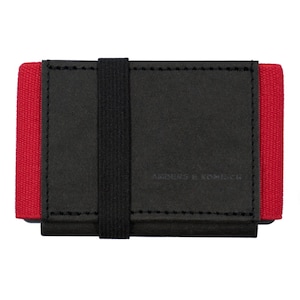 Portafoglio Minimal con Tasca Portamonete Uomo - Portafoglio Piccolo Donna A&K Portafoglio Piccolo Fatto a Mano in Germania 9 x 5,5 cm Nero/Rosso