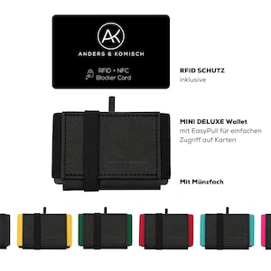 Carteira fina com proteção RFID e compartimento para moedas - Carteira MINI DELUXE preta - Minimalist.Smart.Handmade from Germany