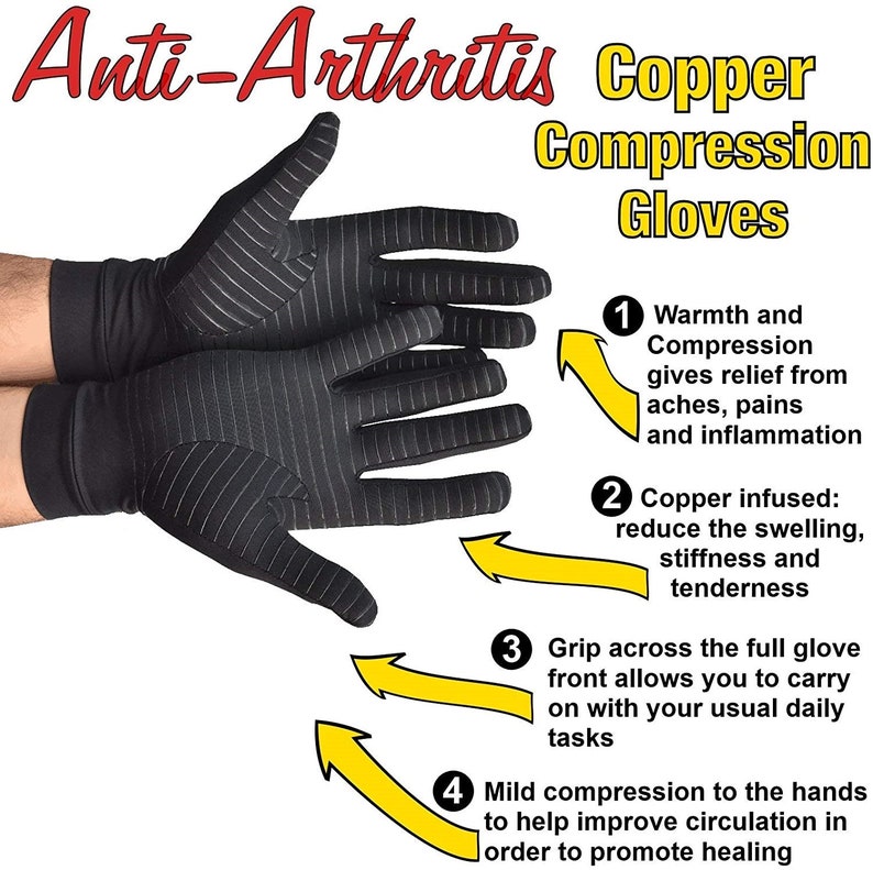 Copper Infused Arthritis Gloves Compression Increases Etsy