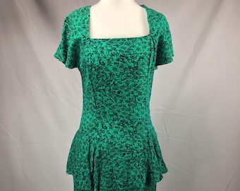 80s Women's Peplum Dress, Hi Low, Michelle Stuart, Vintage, Retro, Semi-Formal, Party Dress, Wiggle Dress, Size S