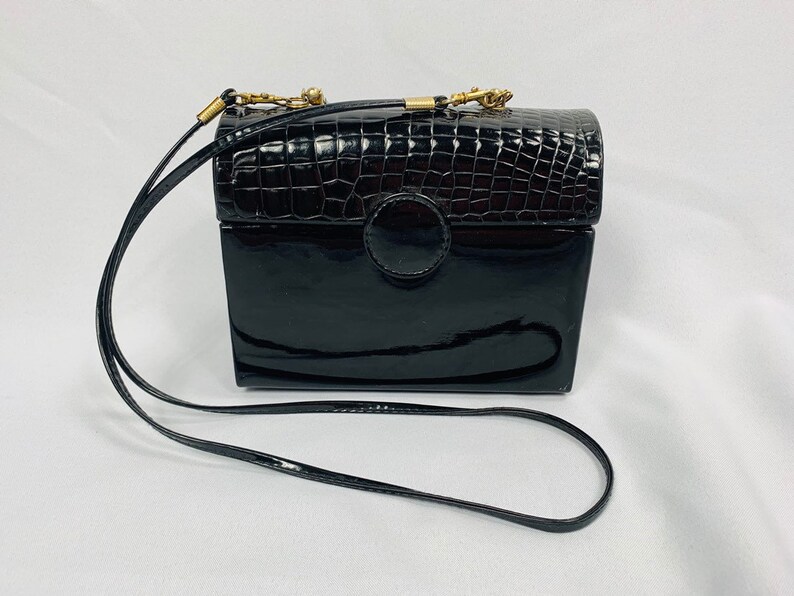 black patent leather purse