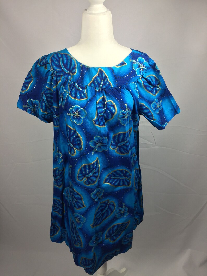 Vintage 60s Hawaiian Blue and Gold Muumuu Dress Tent Dress - Etsy