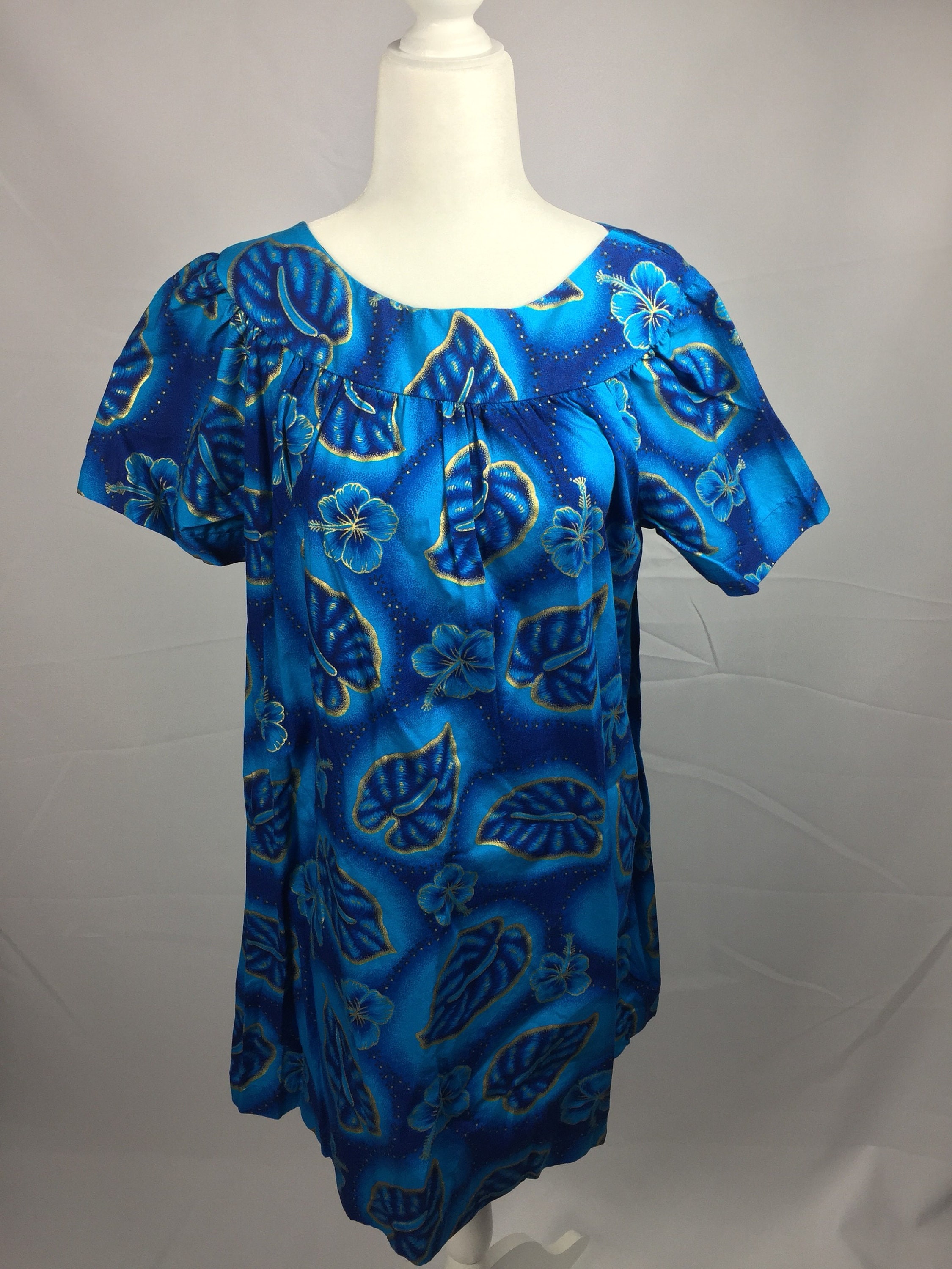 Vintage 60s Hawaiian Blue and Gold Muumuu Dress Tent Dress - Etsy