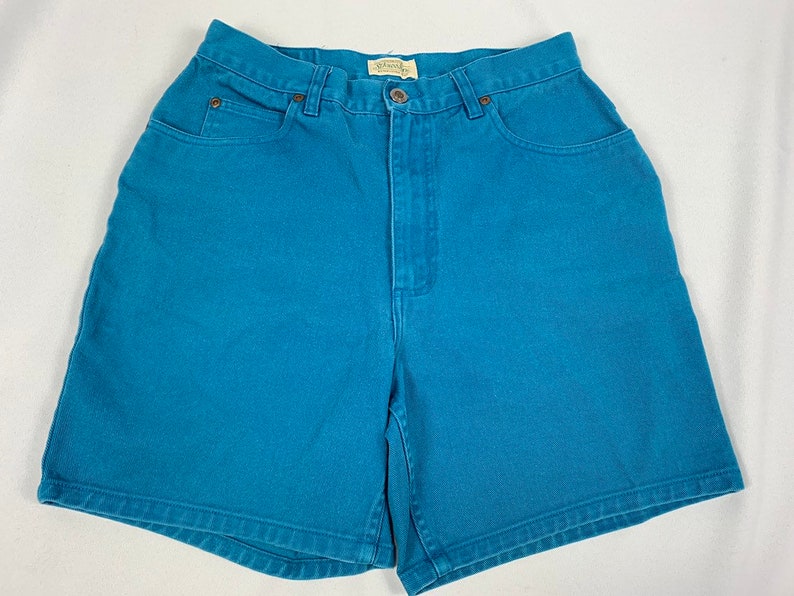 Size 10 29 Waist Mom Shorts Vintage Colored Denim Turquoise Teal Aqua Mom Jeans 90s Women/'s High Waisted Shorts Festival High Rise