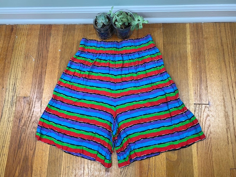 Mom Shorts Elastic Waist Striped Shorts Culottes High Waisted Shorts Vintage High Rise Size L Festival 90s Women/'s Paperbag Shorts