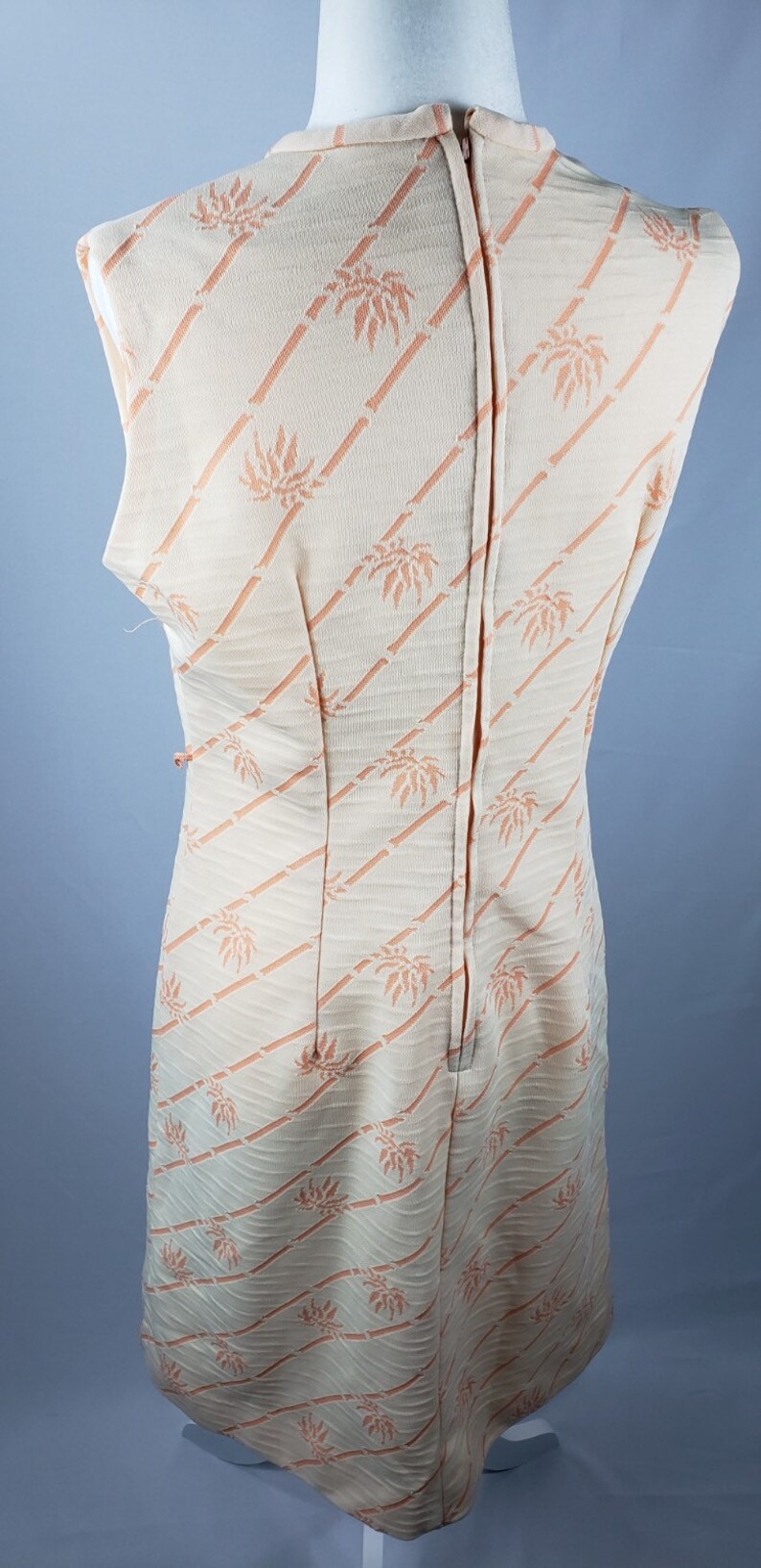 Vintage Retro Dress Hawaiian Palm Trees Pattern Size ML 60s Peach Shift Dress Coral Shift Novelty Print Women/'s Resort Wear