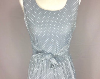 Vintage Grey Polka Dot Tea Length Dress with Sash by Rabbit Designs, 90s Does 50s, 50s Style Sleeveless Dress