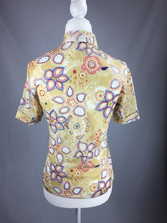 70s Women's Disco Shirt, Blouse, Paisley Print, T… - image 3