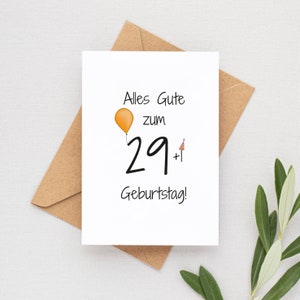 Geburtstagskarte 30. Geburtstag lustige Karte 29+1 mit Luftballon in DIN A6 mit Umschlag