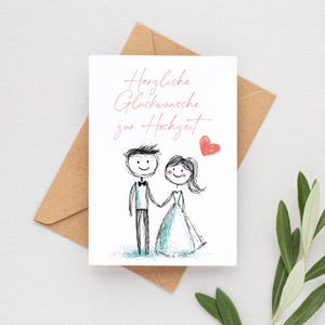 Glückwunschkarte zur Hochzeit | Herzlichen Glückwunsch zur Hochzeit | Grußkarte | Brautpaar | Illustration | DIN A6 mit Umschlag