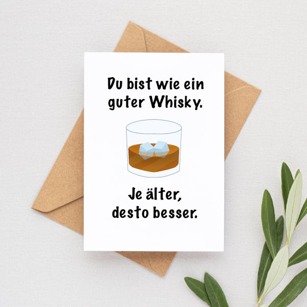Whisky Karte lustige Geburtstagskarte für den Mann in DIN A6 mit kraftfarbendem Umschlag