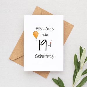 Geburtstagskarte 20. Geburtstag lustige Karte 19+1 mit Luftballon in DIN A6 mit Umschlag