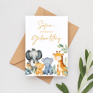 Geburtstagskarte personalisiert | Safari | Glückwunschkarte | Karte für Kinder | Aquarell | DIN A6 mit Umschlag