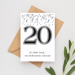 Geburtstagskarte 20. Geburtstag Meilenstein in DIN A6 mit Umschlag
