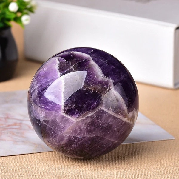 Grande boule d'améthyste naturelle AAA - Cristal de sphère de pierre - Sphère de boule de cristal de quartz violet naturel - Boule de cristal de guérison 25MM-70MM + base