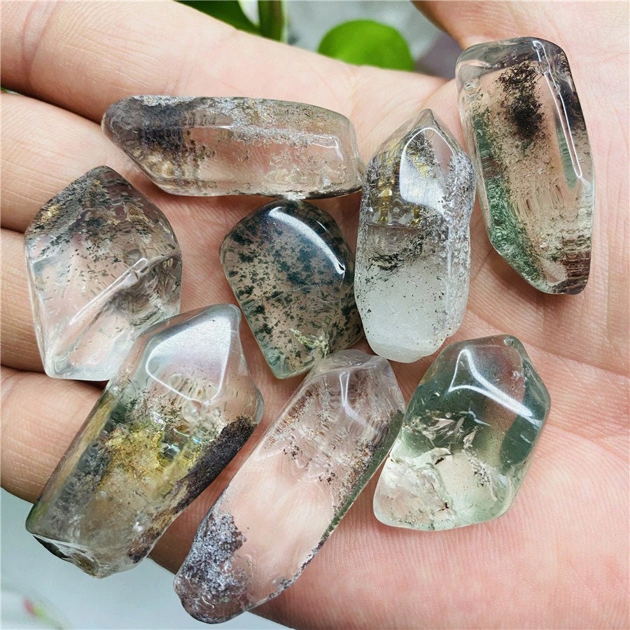 Natural White Ghost Pyramid Phantom Quartz Crystal Round Beads