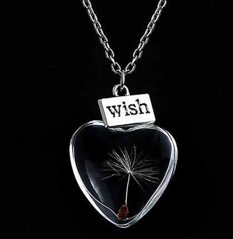 Glass Ball Charm Trendy Natural Dandelion Pendant Lucky WISH Glass Ball Natural Dandelion Seed Specimen Glass Necklace Glass Heart Shape