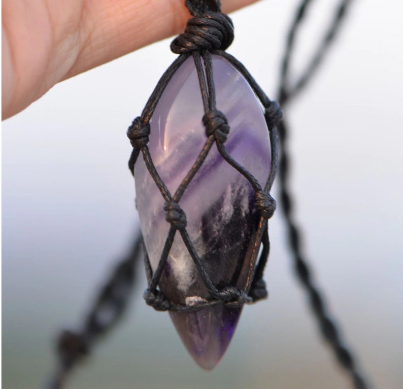 purple Quartz Labradorite Necklace purple Hemp Wrapped Crystal Necklace Wrap Braid Yoga Macrame Stone Natural Moonstone Stone