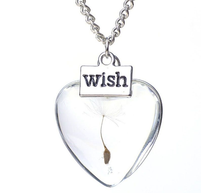 Glass Ball Charm Trendy Natural Dandelion Pendant Lucky WISH Glass Ball Natural Dandelion Seed Specimen Glass Necklace Glass Heart Shape