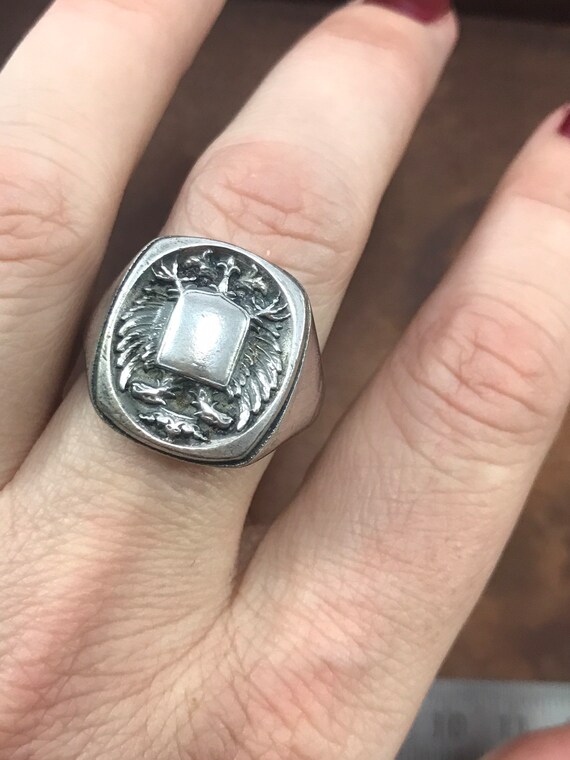 Silver Eagles signet ring. Solid ring with shield… - image 8