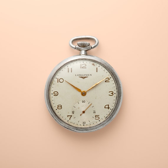 LONGINES Chrome plated Pocket Watch Etsy