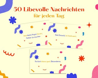 Lunchbox Notes for Kids in German – 50 Encouragement Cards for the Lunchbox – Motivational Cards for Children – Printable Download – Back-to-School Gift