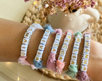 Fabric Bracelet Beads Personalized Name Initials Letter Beads White Gold Desired Name Love Friendship Mom Gift bridesmaid bride