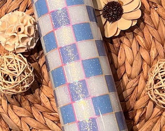 Checkered Pattern 30oz Glittered Stainless Tumbler