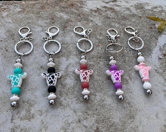 Silicone Bead Cow Keychain
