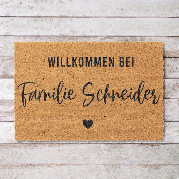 Türmatte mit Familienname, Fußmatte aus Kokos personalisiert, Weihnachtsgeschenk