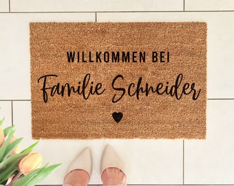 Türmatte mit Familienname, Fußmatte aus Kokos personalisiert, Familien Weihnachtsgeschenk