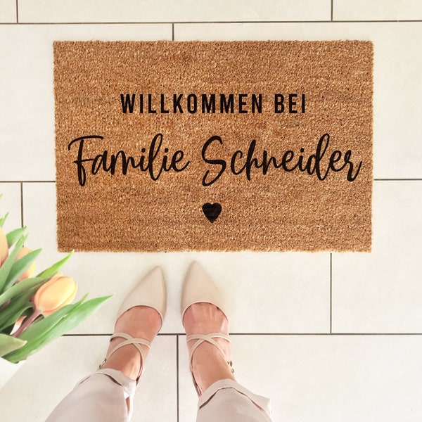 Türmatte mit Familienname, Fußmatte aus Kokos personalisiert, Familien Weihnachtsgeschenk