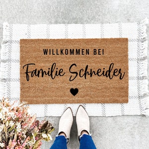 Personalisierte Fußmatte mit Familienname, Türmatte aus Kokos, Einweihungsgeschenk zum Einzug