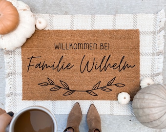 Türmatte mit Familienname, Fußmatte aus Kokos personalisiert