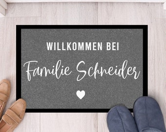 Personalisierte Fußmatte mit Familienname, Stoffmatte grau