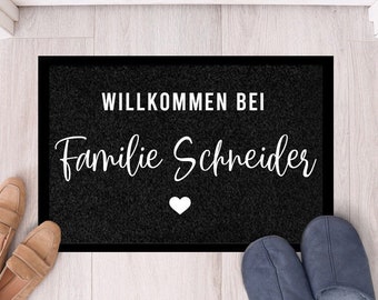 Personalisierte Fußmatte mit Familienname, Stoffmatte grau