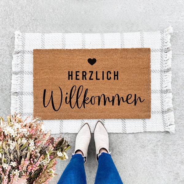 Türmatte mit Spruch: Herzlich Willkommen, Fußmatte aus Kokosfaser