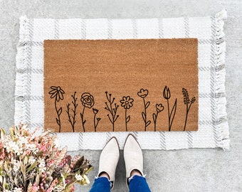 Doormat with flowers, doormat made of coconut fiber, gift idea