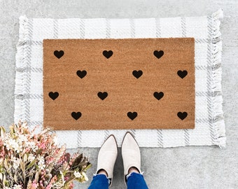 Doormat with three hearts, doormat made of coconut fiber hearts